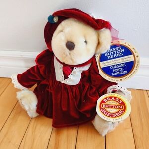 Vintage Plush "Pearl" The Bear of Wealth 12" Brass Button Collectables 1997 NWT